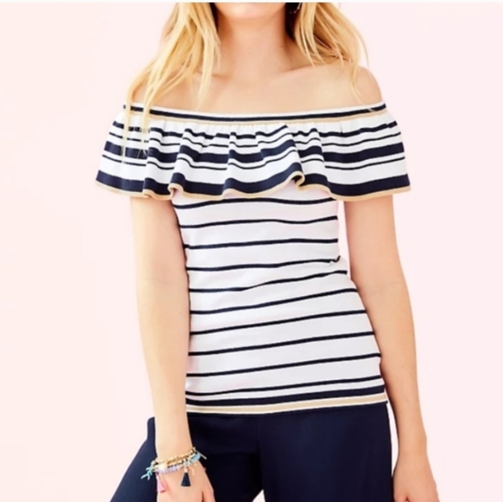 LILLY PULITZER PERELLE OFF THE SHOULDER STRIPE SWEATER SIZE XL